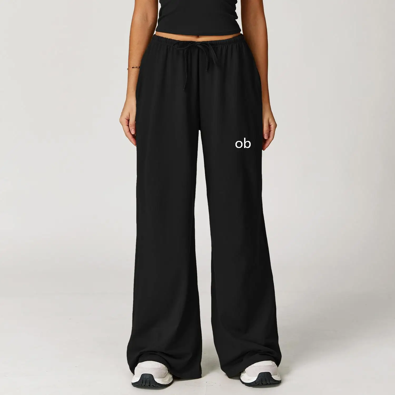 New trendy brushed pants with a hanging feel, wide legs, loose casual pants, women's sports and fitness elastic drawstring pants