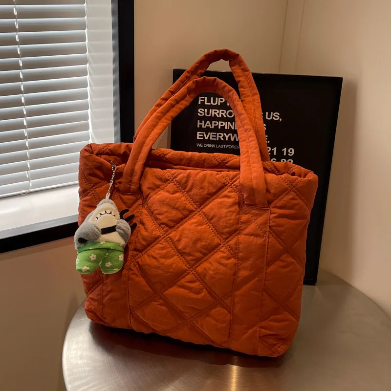 Handbag Large Capacity Tote New Fashion Solid Color Diamond Lattice Quilting Casual All-match Daily Commuter Sweet Girl Shopping