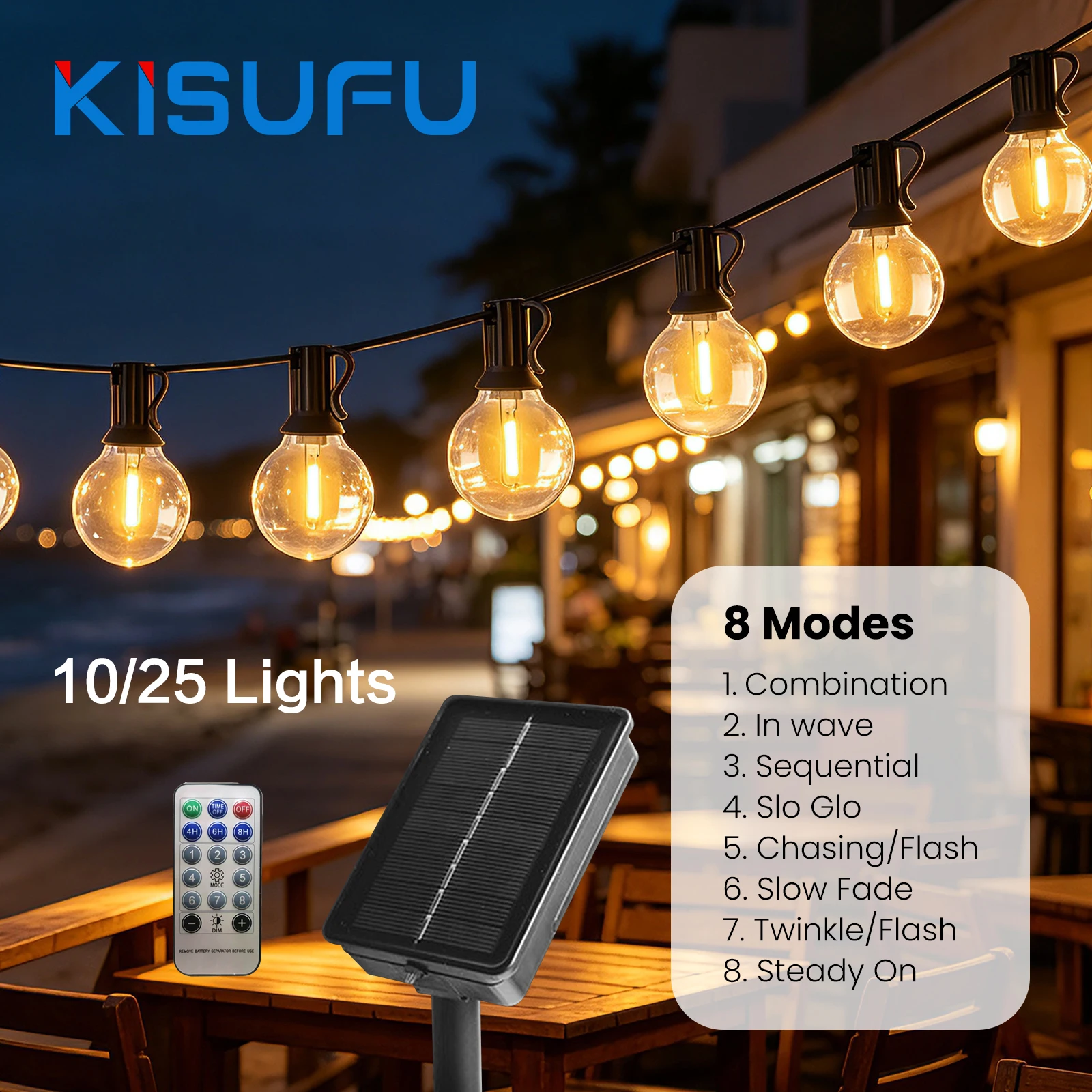 14M/7M Solar Led String Light G40 Bulbs Outdoor with Remote Warm IP65 Waterproof 8 Mode Hanging Lights Street Garden Party Decor