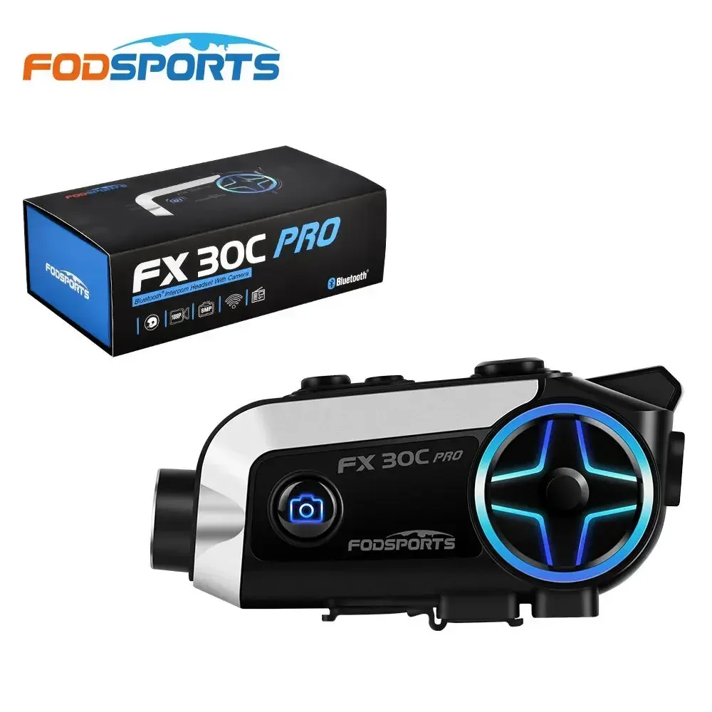 Fodsports FX30C Pro 2, музыкальный мотоциклетный домофон с камерой, Bluetooth-гарнитура для шлема, мото наушники, мотоциклетный домофон 2