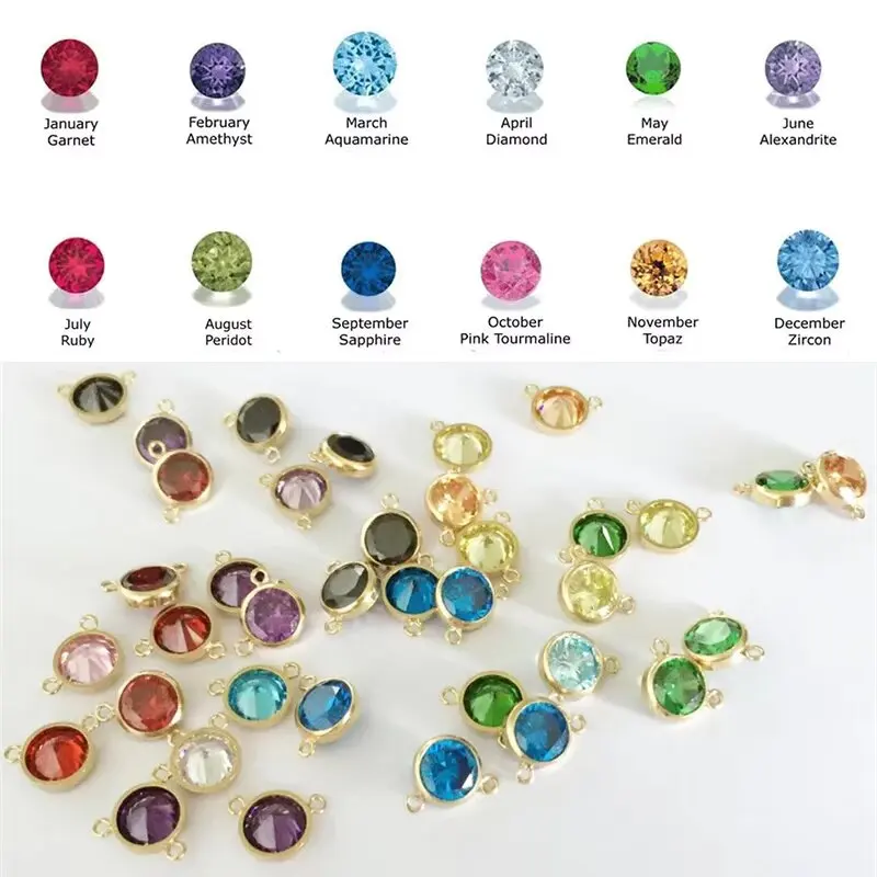 

14K Gold Filled 3A CZ Connector Birthstone Drop Charm 6MM Bezel Set with 2 Ring Pendant DIY Jewelry Findings Accessory
