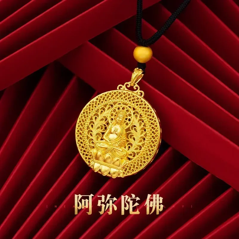 

9999 Real Gold 24K Gold Men's Gold Edition Amitabha Pendant Hollow Amitabha Necklace Pendant Buddha Pendant