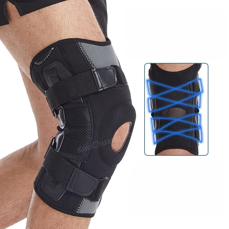 

1PC Compression Knee Support Hinged Knee Brace with Side Stabilizers Adjustable Knee Pad for Pain Relief Meniscus Tear Arthritis