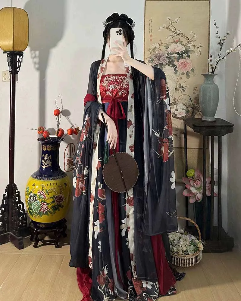 

Платье Hanfu большого размера 4XL, женское платье большого размера в китайском стиле династии Тан, черный, красный, Hanfu, карнавальный костюм на Хэллоуин, наряд для вечеринки, большие размеры