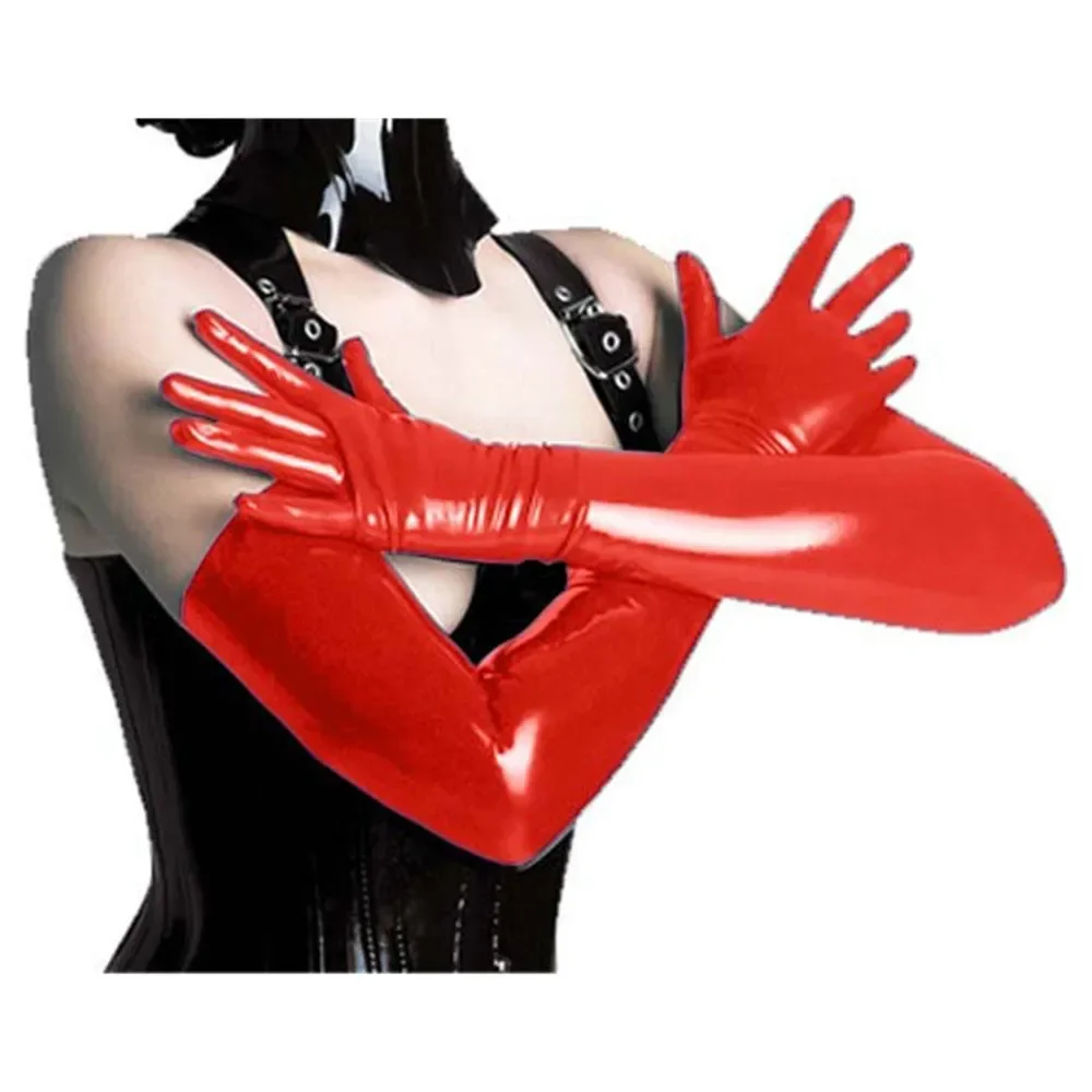 Sexy Men Women Faux Leather Long Gloves Wet Look Latex Party Opera Club Costumes New Winter Fashion Evening Party Full Finger