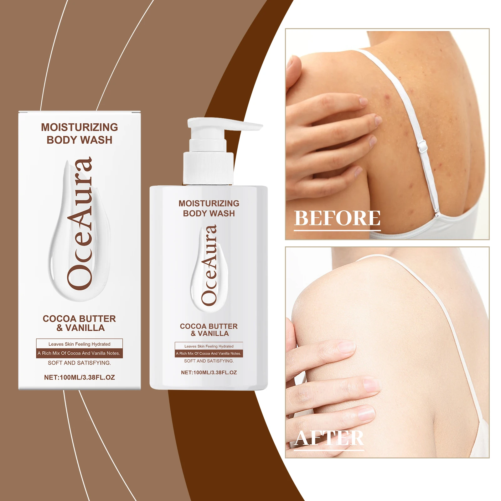 코코아 버터 & 바닐라 모이스춰라이징 바디 워시 - 건성 피부를 위한 울트라 하이드레이팅 샤워 젤, 천연 오일이 함유된 영양 포뮬러