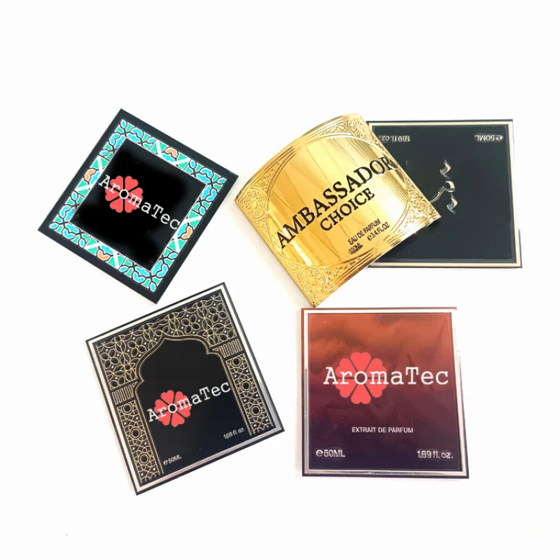 custom.Hot Sales Customized Designs Aluminium Embossed Sticker Metal Perfume Bottle Packaging Label