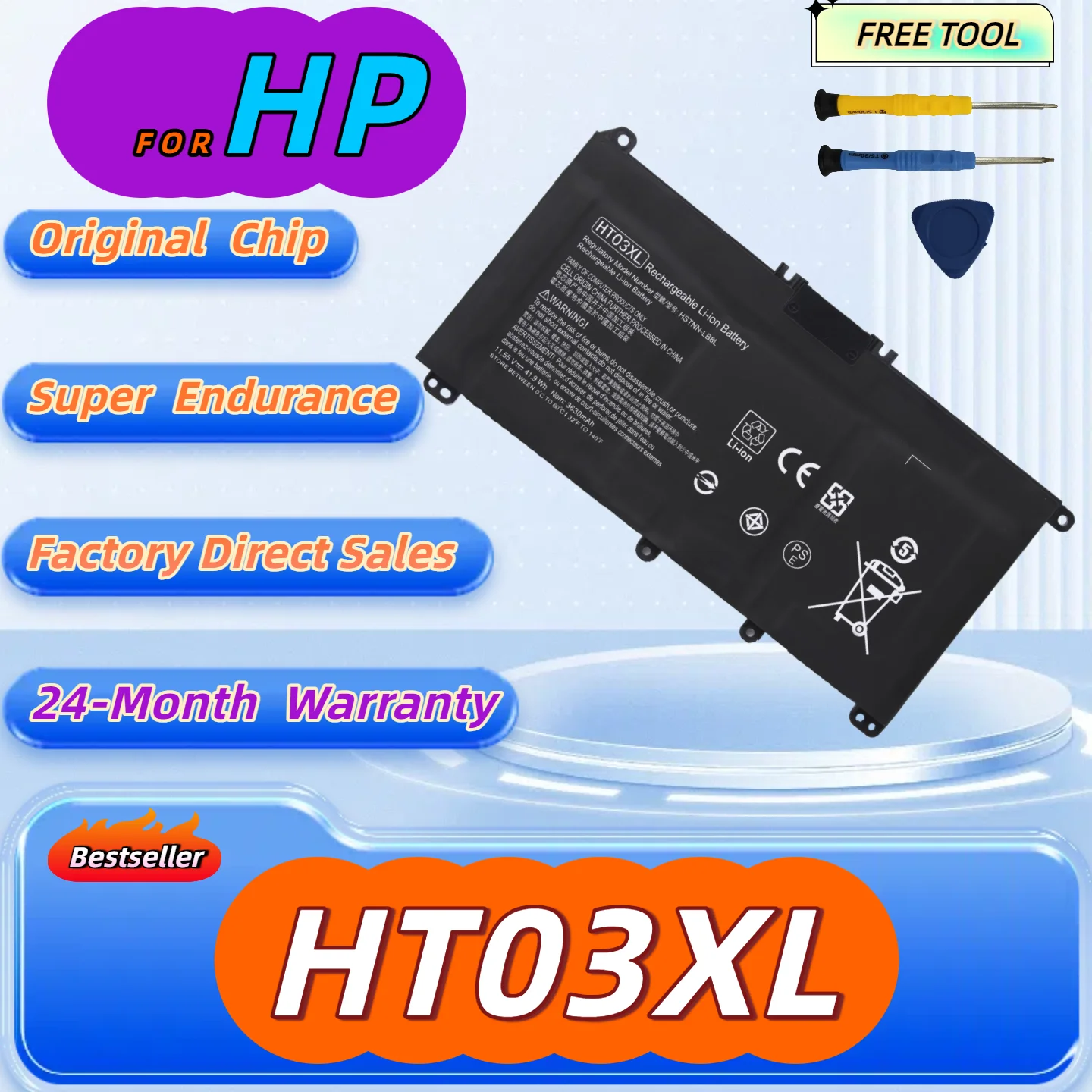 

HT03XL Battery For Pavilion HP 14-CE0025TU 14-CE0034TX 15-CS0037T 250 255 G7 HSTNN-LB8L L11421-421 Free Tool+24M Warranty