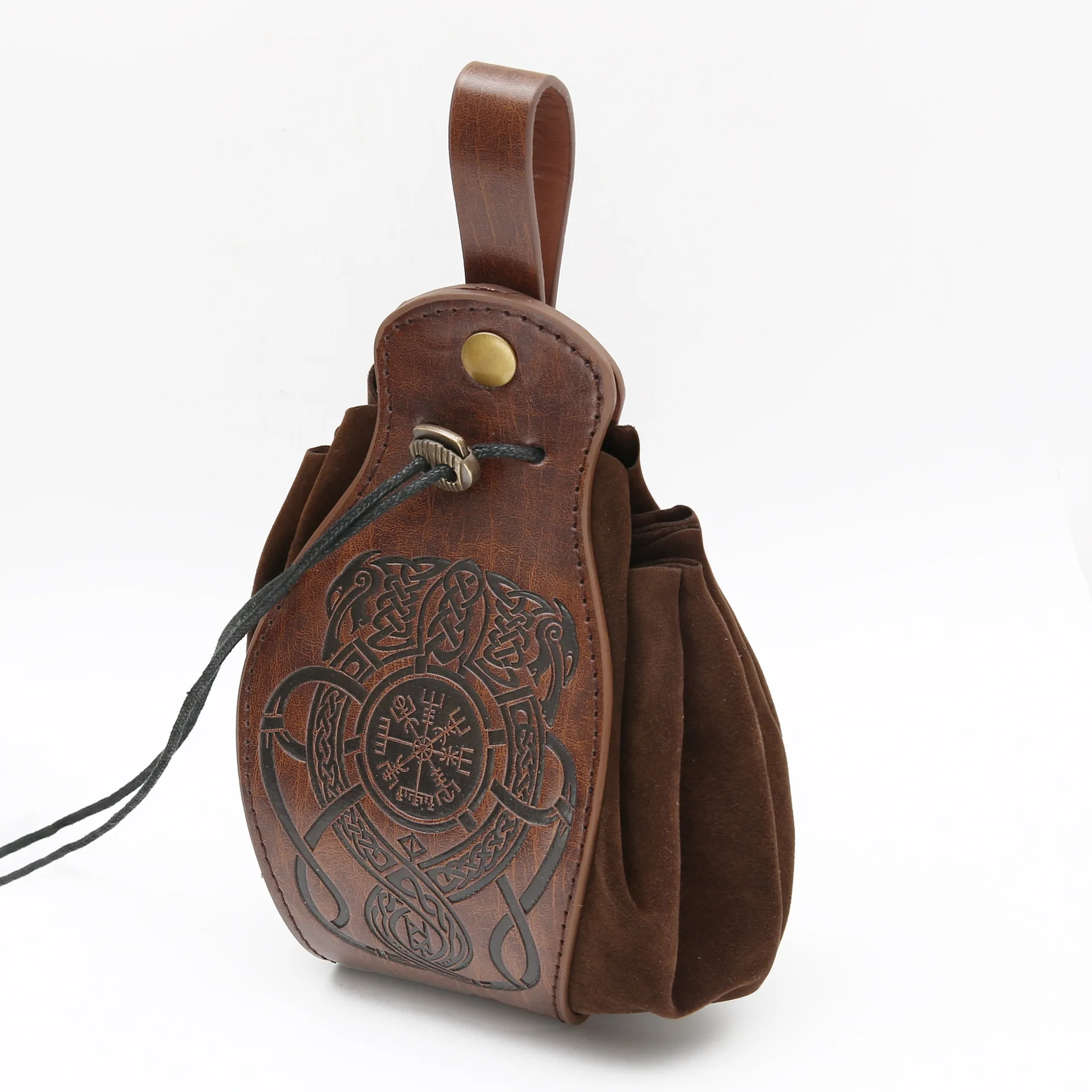 Medieval Viking Style Vintage PU Leather Waist Bag Unisex  Portable Drawstring Coin Purse Cosplay Props view 3