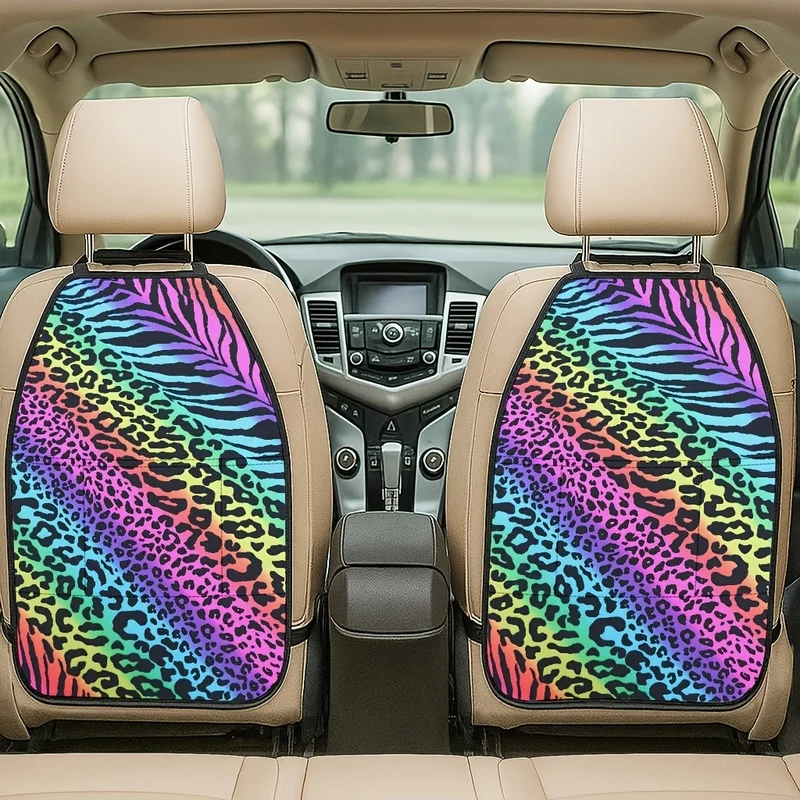 Car Seat Back Covers With Storage Pockets | Rainbow Leopard Zebra Print | For Car Lovers
