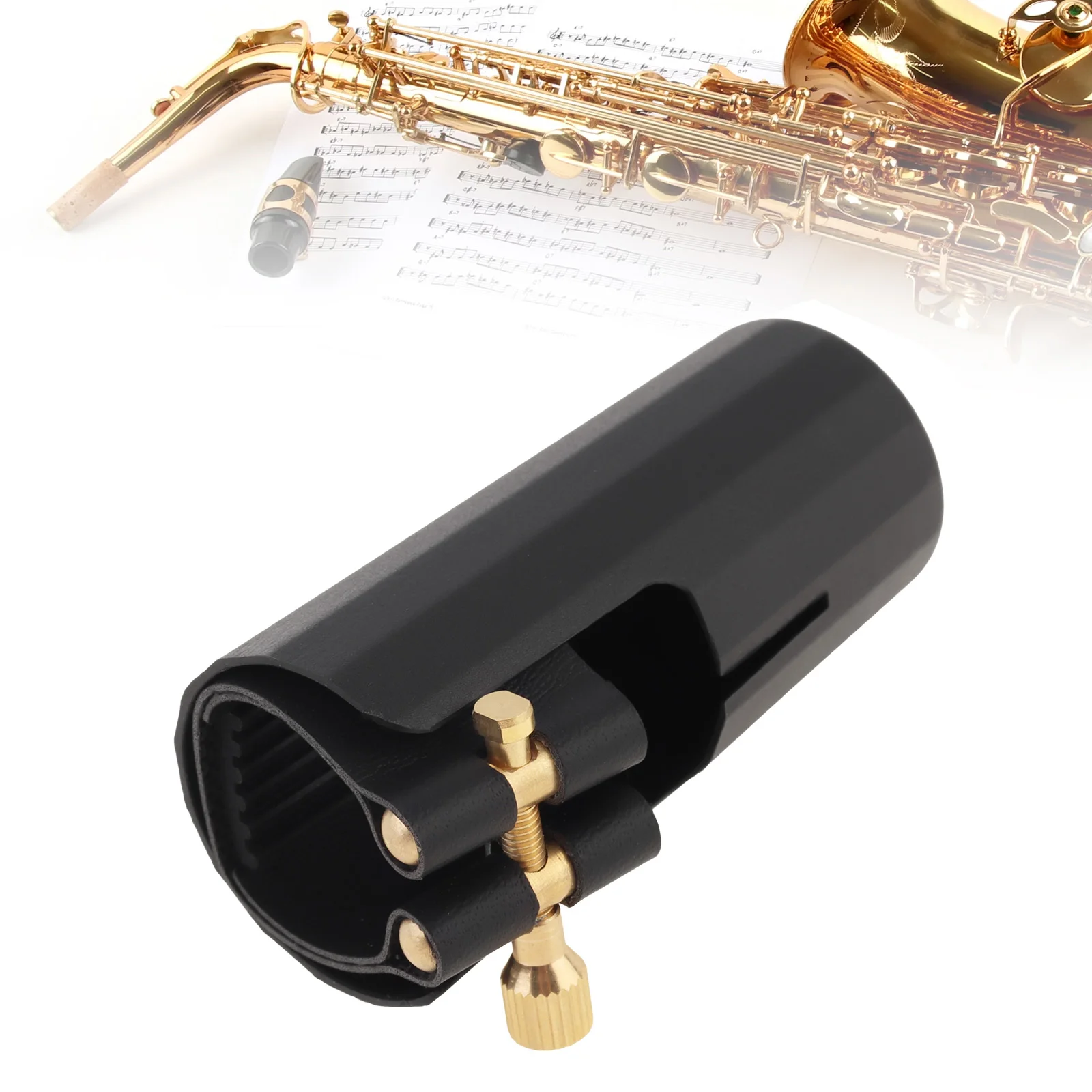 Praktische Professionelle Saxophon-Mundstückkappe & Leder-Ligaturclip für Alt-, Tenor- und Sopransaxophon