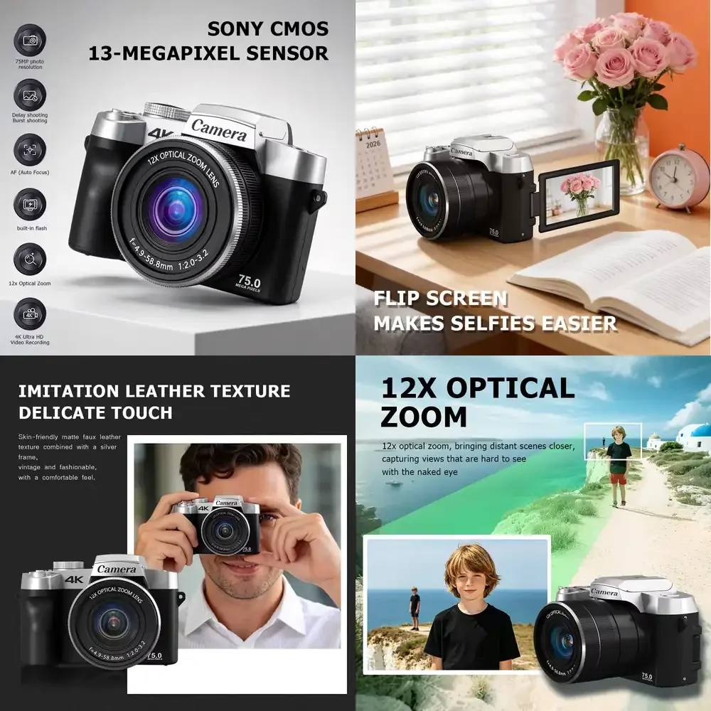 Detachable Battery Vlog Cam WD09PRO 4K 75MP 18X Zoom 3.0