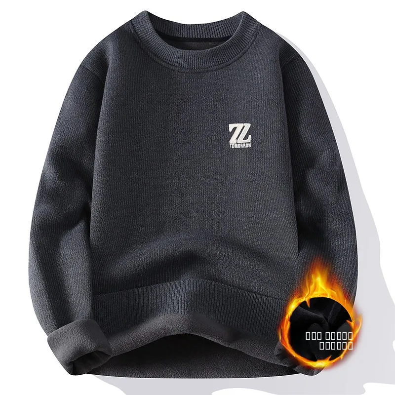 

Men's Knitted Fce Lined Sweater Casual round Ne Long Sve Warm Polyester Fiber Large Size 2025 New Arrival