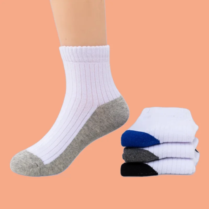 

5/10 Pairs Children's Student Socks Boys Socks 10-12 Years Old Spring Autumn Summer White Middle And Large Men's Cotton Socks