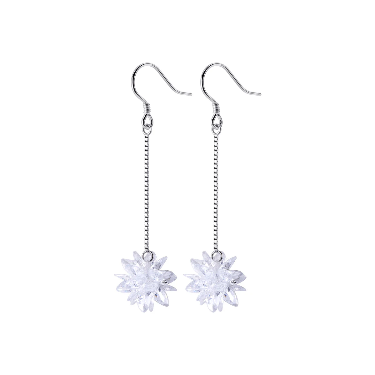 Modian Genuine 100% 925 Sterling Silver Long Chain Snowflake Crystal Drop Earrings Fashion Dangle Ear For Women Charm Jewelry