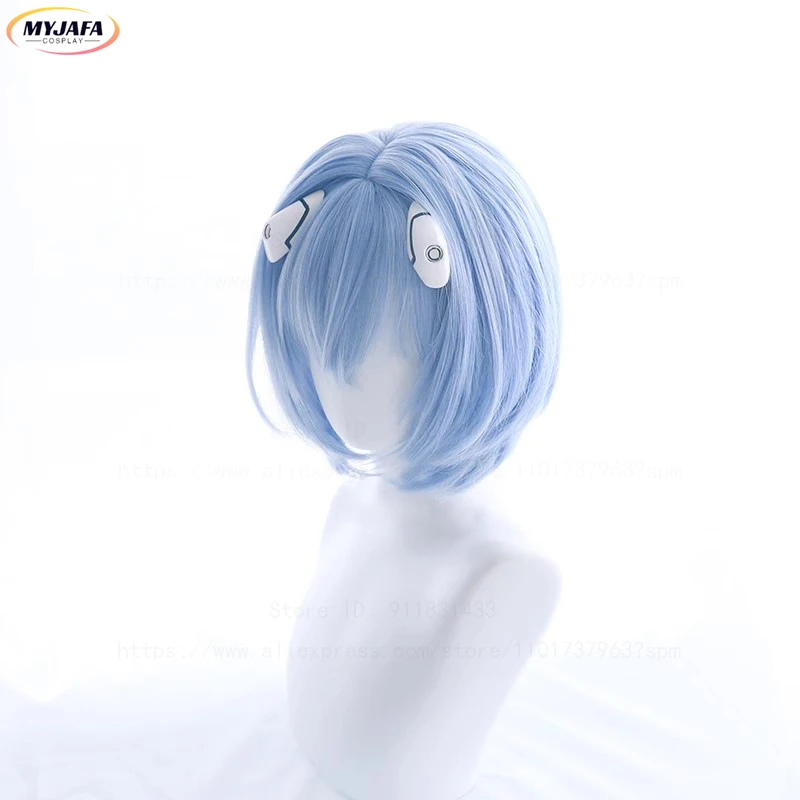 Hochwertige Anime Rei Ayanami Cosplay Perücke EVA Kurze Blaue Kopfhaut Hitzebeständige Kunsthaar Halloween Party Perücken + Perückenkappe – Detail 3