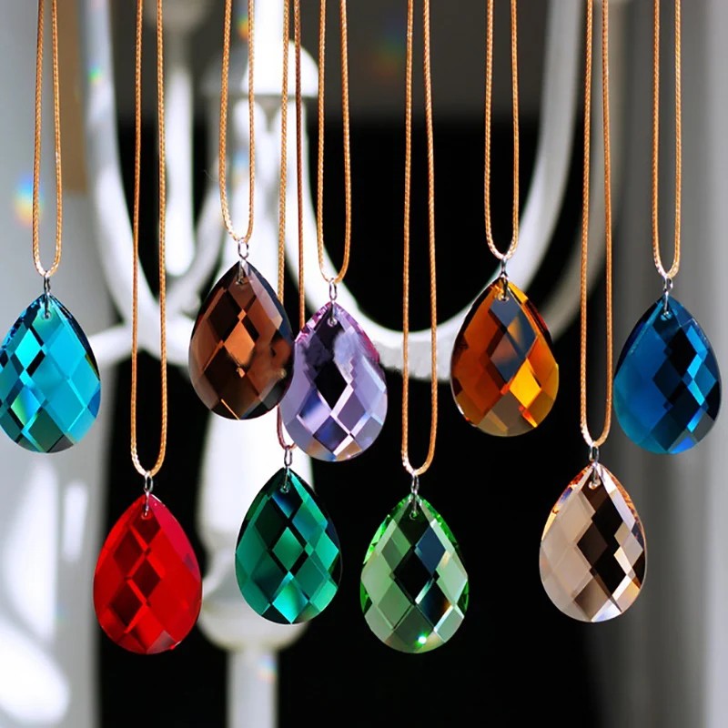 Top Quality 38mm 50pcs/lot Multicolor Faceted Pendants Crystal Sun Catcher Drops Christmas Tree Hanging Candle Lamp Decoration