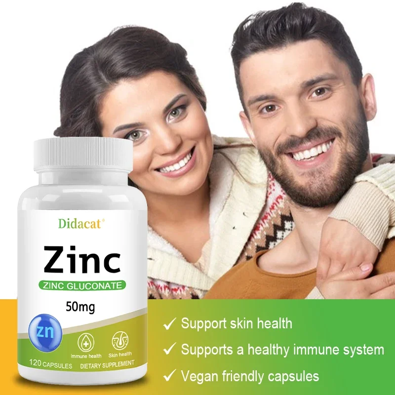 Zinc Capsules - Zinc Gluconate Supplement - Enhanced Absorption - For Immune System and Skin Health, Vegetarian Friendly