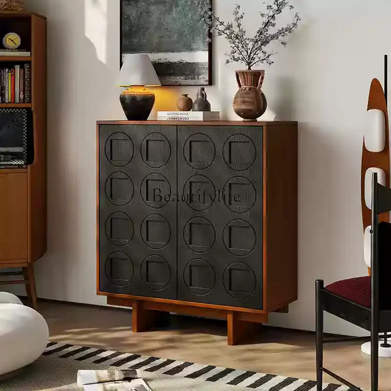 

French retro solid wood dining side cabinet North American cherry wood antique living room