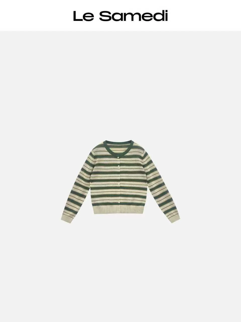 

Женский вязаный кардиган Le Samedi с коротким рукавом в полоску, повседневная свободная футболка с цветовыми блоками, дышащая, новая весенняя модель