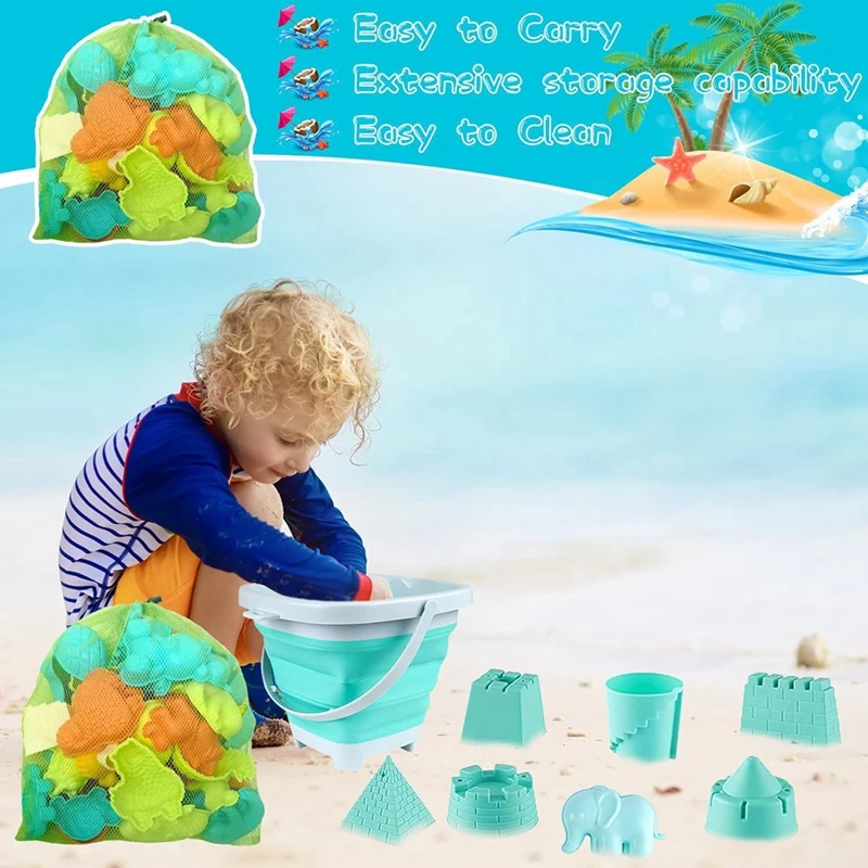 Soft Rubber Beach Play Set, Baby Outdoor Water Play, Foldable Bucket, Beach Play Set For Children And Boys