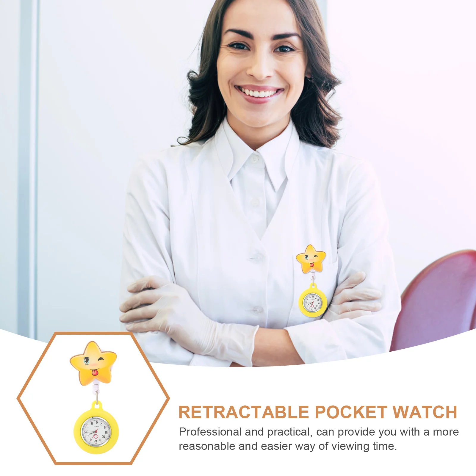 ساعة ممرضة بمشبك من الفولاذ المقاوم للصدأ على الصدر، ساعة جيب للنساء المحترفين الطبية، عملية للاستخدام اليومي معلقة #2