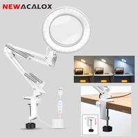 USB 5X Magnifying Glass with 3 Color LED Light Adjustable Swing Arm Clip-on Magnifying Lamp Reading Desk Lamp for DIY Work