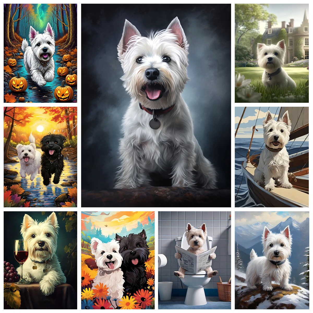West Highland White Terrier Diamant-Gemälde, niedlicher Welpe, Kunstporträt, DIY, Diamant-Stickerei, Mosaik, Ölgemälde, Heimdekoration