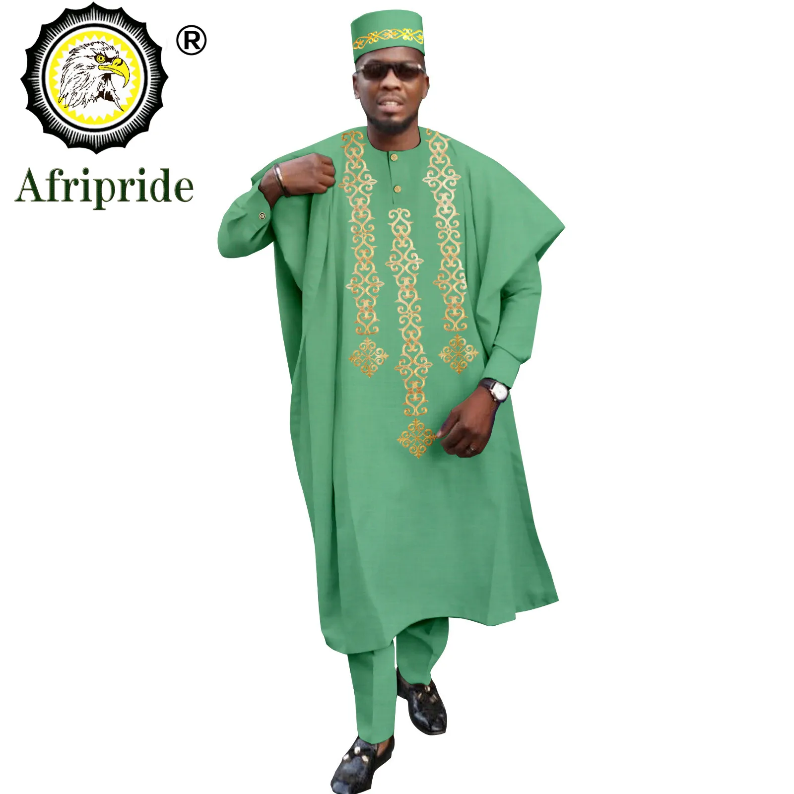 Traditionelle Afrikanische Kleidung für Männer Stickerei Agbada Robe Shirts Hosen und Hut 4 Stück Set Dashiki für Hochzeit Abend A2216118