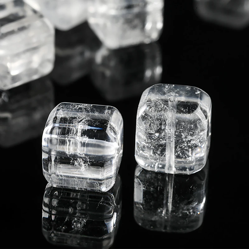 1 Pc Natural Stone Rock Quartz Carved Square Faceted Shape Bead With Hole for Jewelry Making DIY Necklace Bracelet Accessory