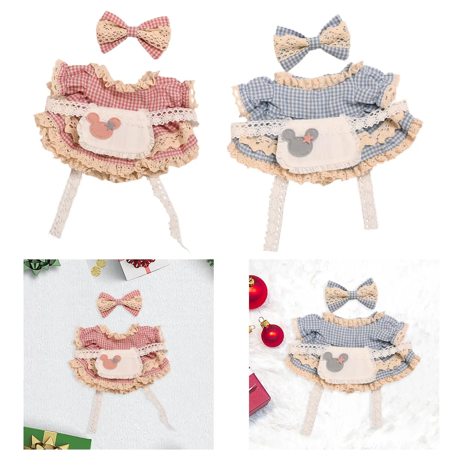 Stuffed Doll Checkered Dress Clothes Pretend Play Cute Stylish DIY Comfortable Dress up with Hair Accessory for 20cm Dolls