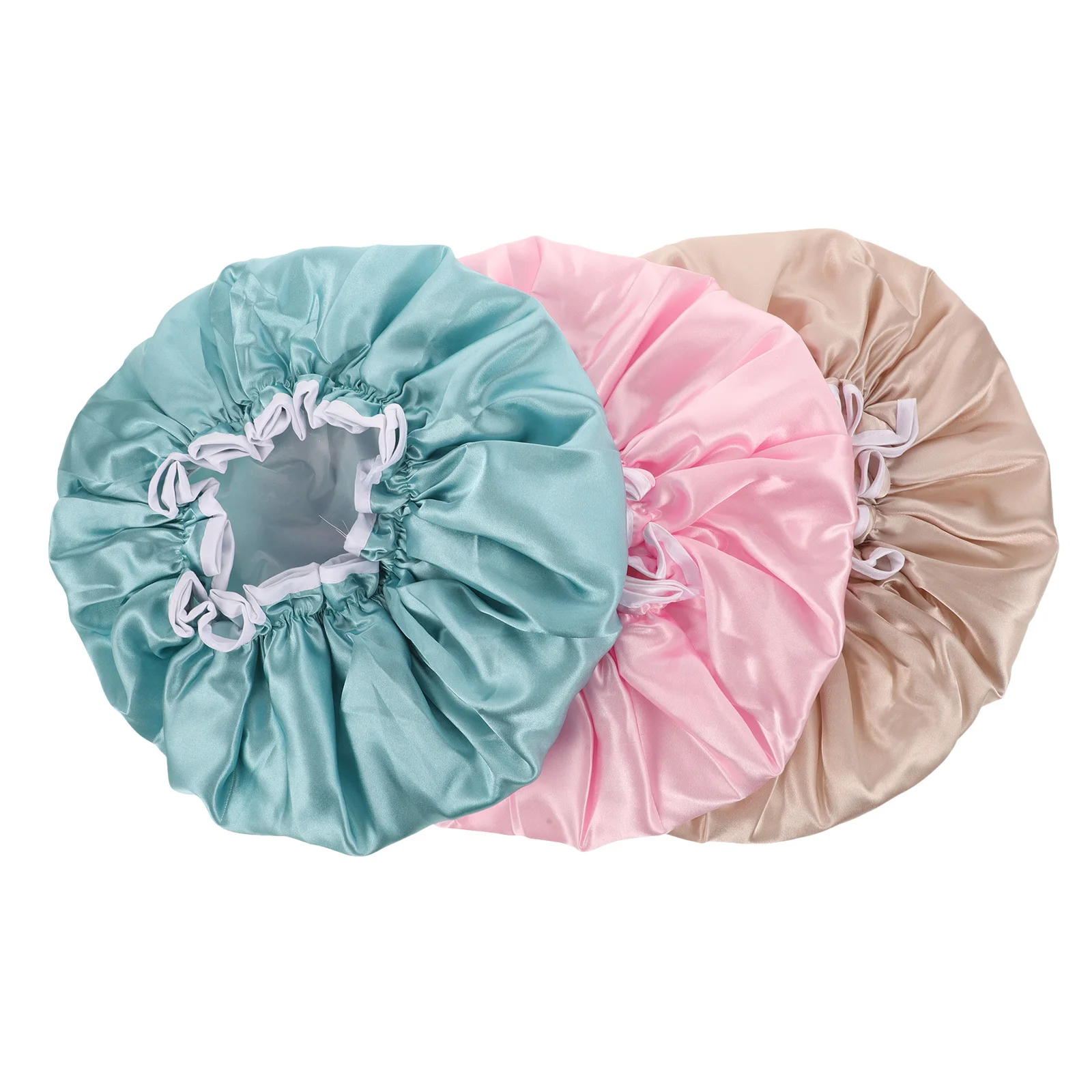 

3Pcs Double-Layer Waterproof Bath Caps Lightweight Washable Shower Hair Covers Protective Caps for Women Makeup Beauty Care