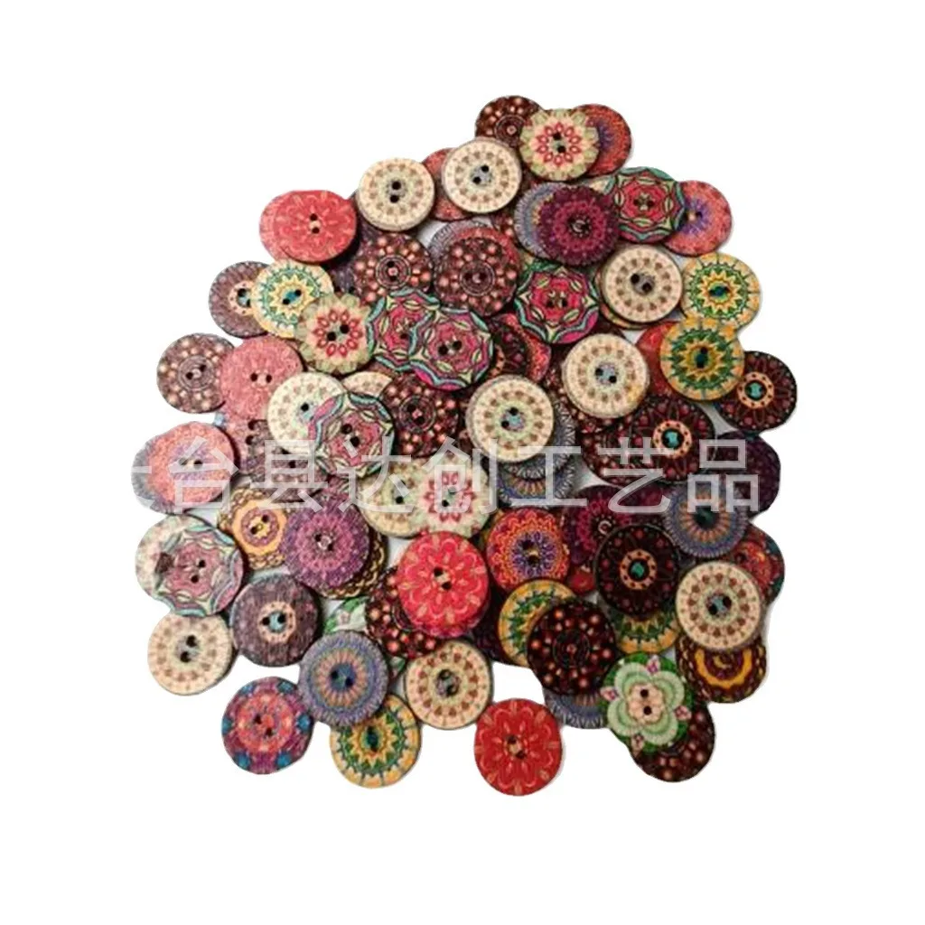 15/20/25 mm a variety of retro log disc buttons, painted printed wood buttons 100 per pack