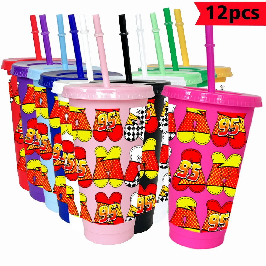 

12pcs/pack Disney,Lightning McQueen,Racing 26oz Colored Plastic Tumbler Birthday Party Drinking Utensils Juice Coffee Mug