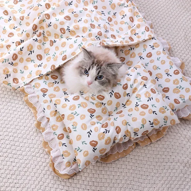 Cute Cat Bed With Pillow Universal Princess Nest Dog Kennel Pet Cushion Small Medium Cat Sleeping Bed Pet Blanket 3PCS/Set