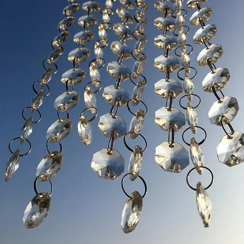5m Crystal Acrylic Bead Curtain Wedding Decoration 14/16mm Octagon Beads Crystal Chain Festive Stage Background Decorative