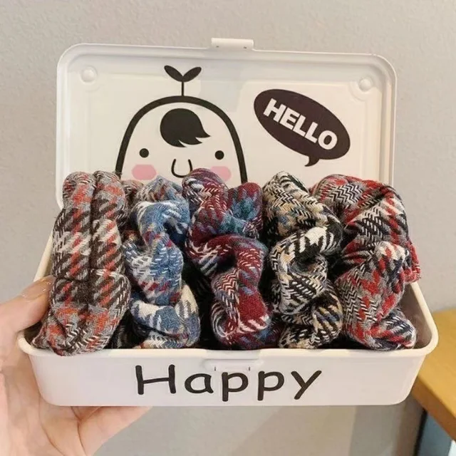 2023 Nowy Rok Zimowy Tweedowy Chouchous do włosów 5szt Scrunchy Pack Kobiety w stylu retro Francuskie chusty do kucyka Nakrycia głowy