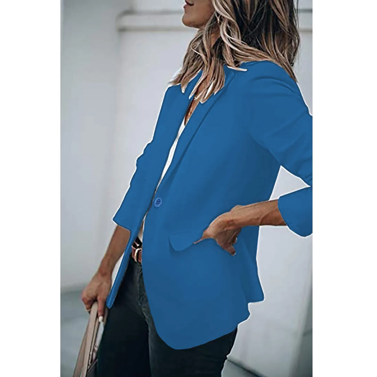 Women'S Solid Color Fashion Casual Suit Jacket Women'S Commuter Formal Coats Lapel Long Sleeve Button Pocket All Match Tops