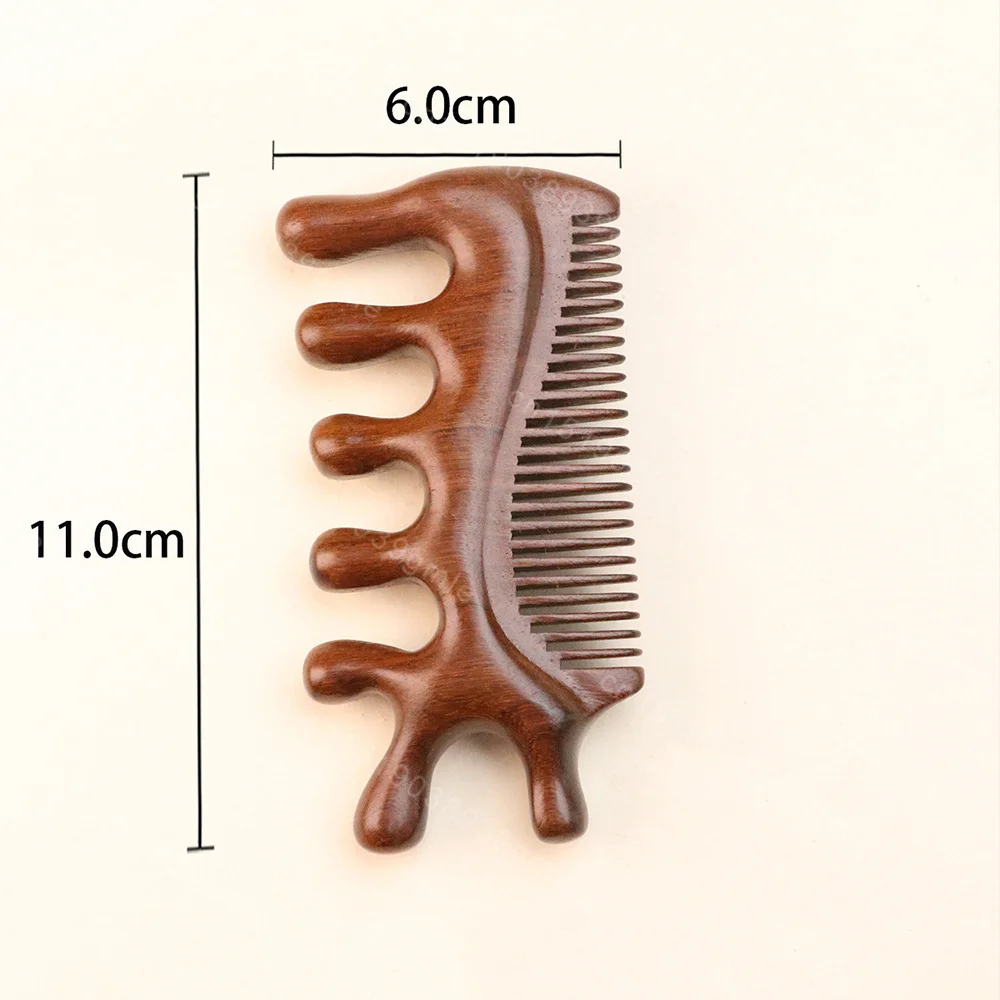 Pente de massagem de sândalo com cinco dentes, massagem meridiana, pente de raspagem corporal, anti-perda de cabelo, circulação sanguínea, antiestático, cabelo liso