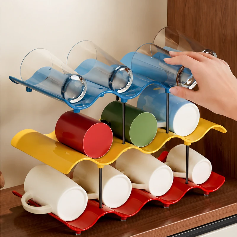 Scalebeard Multilayer Wave-Shaped Cup Drainer Organizer Desktop Colorful Mug Storage Rack Kitchen Glass Coffee Cup Storage Stand