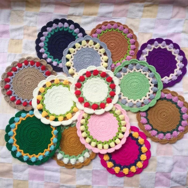 Tulip Series Coaster Plate Mat Handmade Milk Cotton Crochet, Pot Mat Crocheted Finished Products Drinkware Coaster
