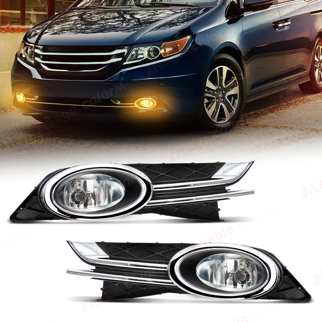 

Для Honda Odyssey 2014 2015 2016 2017 автомобильные противотуманные фары в сборе, галогенные фары с хромированной крышкой, переключатель провода 12 В