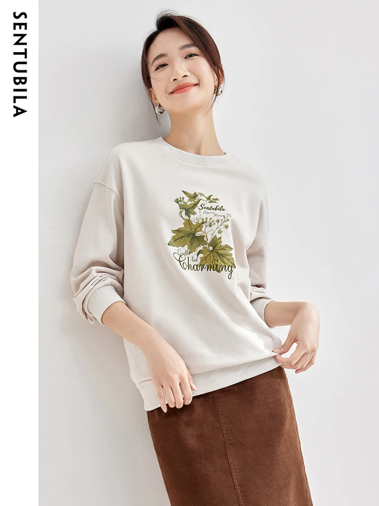 

SENTUBILA Autumn Letter Print Oversized Sweatshirt Women Graphic 2024 Casual loose Office Lady Pullovers Hoodies Tops 133A50869