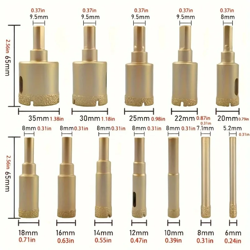 12Pcs Diamond Drill & Hole Saw Kit 6-35mm w/ Hand Tools, for Glass Marble Granite Tile Ceramic, DIY Must-Have view 3