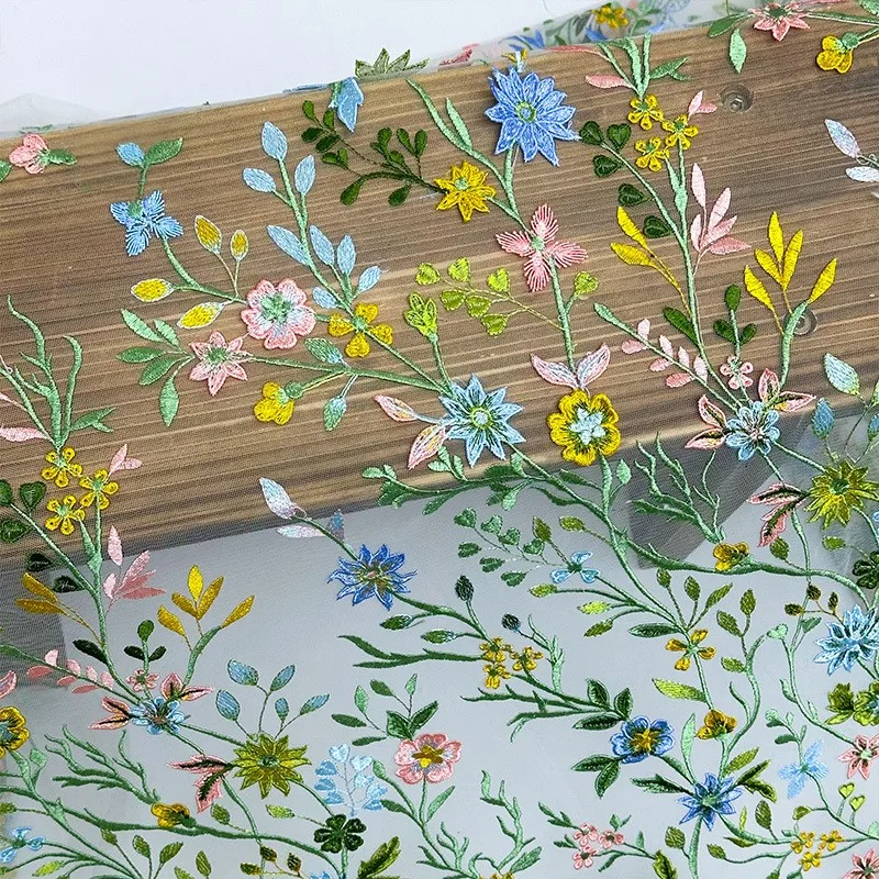 Tela de encaje de tul bordada con motivos florales de 90x130cm, tela de encaje de malla para manualidades de costura, material para vestidos de princesa, faldas de muñecas y proyectos de bricolaje.