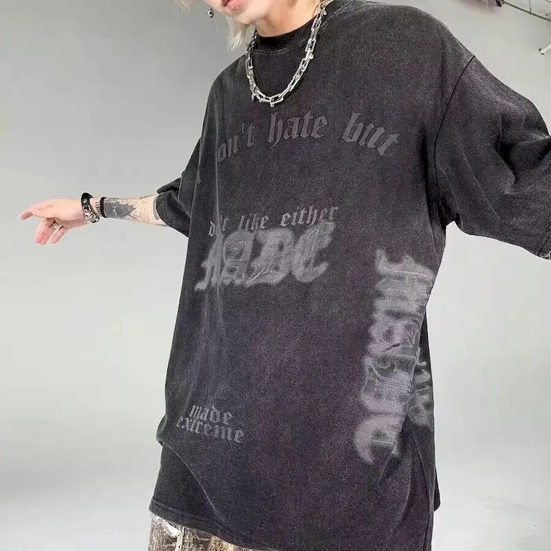 

Футболка оверсайз в винтажном стиле стрит-готика с надписью, выстиранная, в американском стиле, унисекс, с коротким рукавом, трендовая летняя футболка