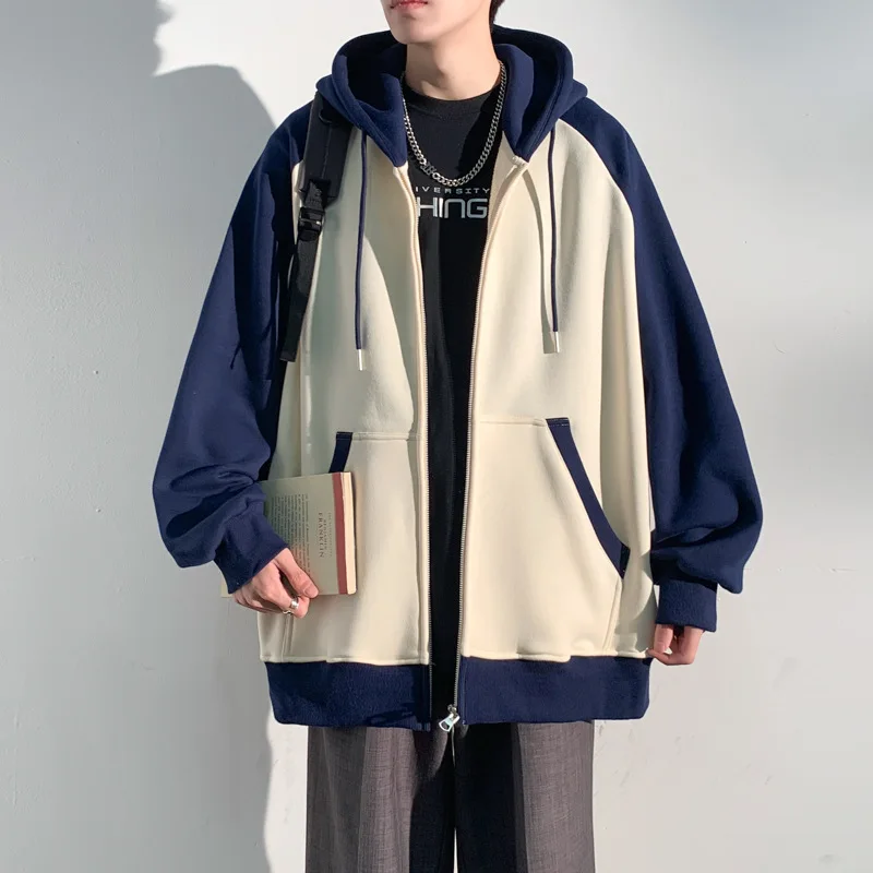 

GIOIOMen's Sweater，Spring and Autumn Korean Style Color-Block Zipper Cardigan Loose Casual Jacket Coat，Fashion Men's Wear