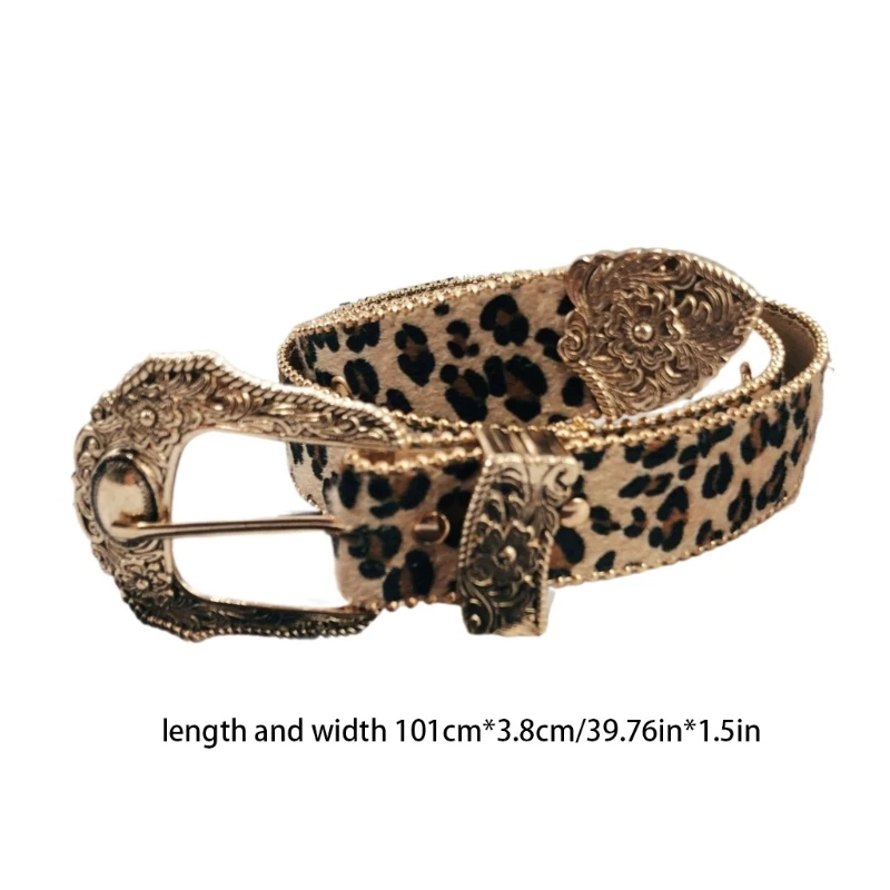 Cinturón con estampado leopardo para niña, cinturón con hebilla Metal, cinturón étnico los años cinturón con