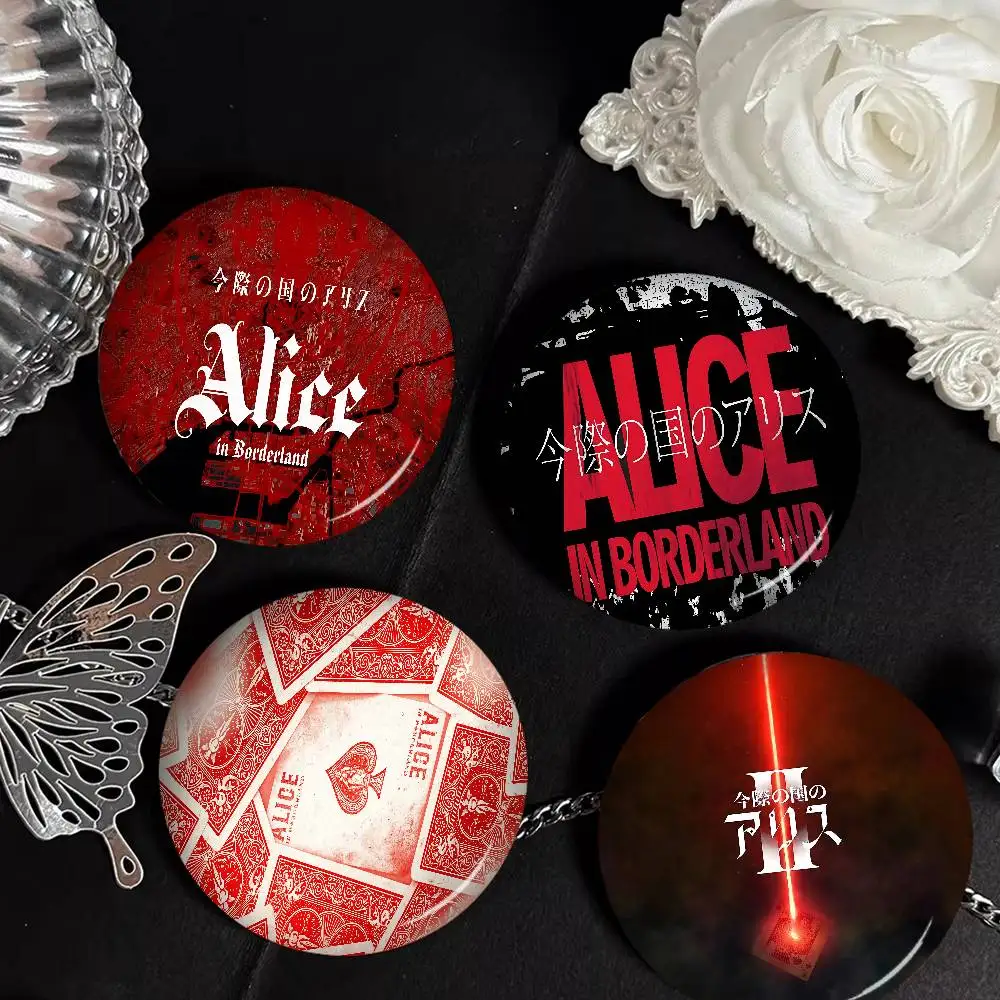 A-Alice In B-Borderland Creative Pins Funny Faces Round Snap-in Brooch Badge Backpack Hat Accessories Jewelry Gifts