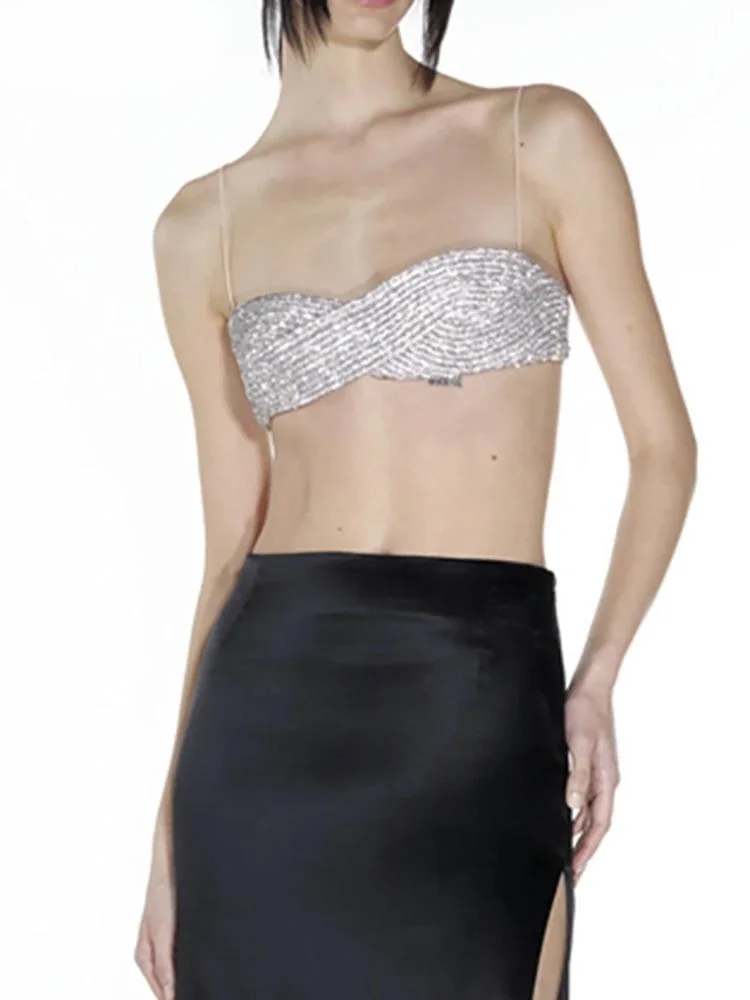

Fashion Sexy Women's Short Tank Tops Camisole Sexy Diamonds Solid Color Sleeveless Bras Female Spring 2026 New 17GXRG